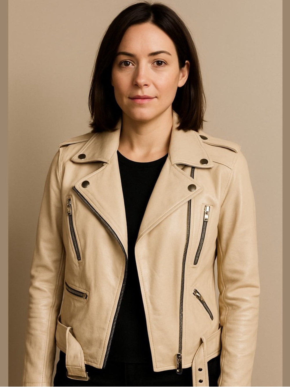 NOIZE - Faux Leather Beige Moto Jacket - Women’s‎ Small